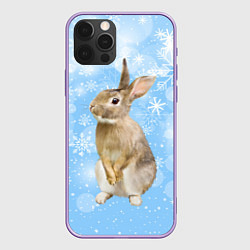 Чехол для iPhone 12 Pro Max Кролик и снежинки, цвет: 3D-сиреневый