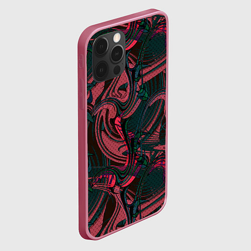 Чехол iPhone 12 Pro Max Красно -зеленый темный абстрактный узор с разводам / 3D-Малиновый – фото 2