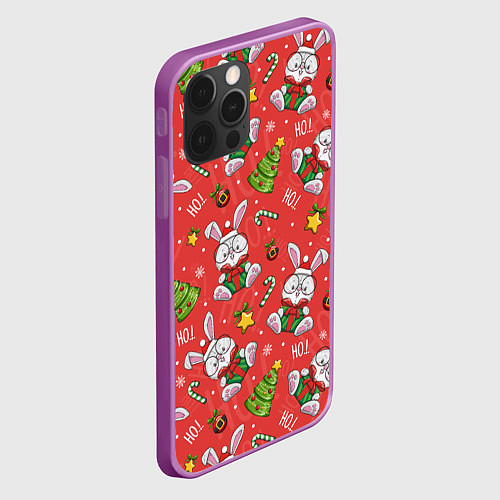Чехол iPhone 12 Pro Max Новогодний паттерн с кроликом / 3D-Сиреневый – фото 2