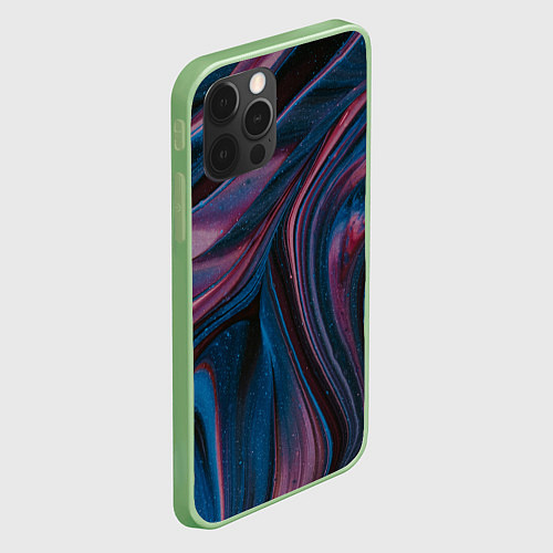 Чехол iPhone 12 Pro Max Абстрактные фиолетовые и синие волны с блёстками / 3D-Салатовый – фото 2