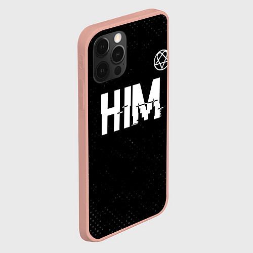 Чехол iPhone 12 Pro Max HIM glitch на темном фоне: символ сверху / 3D-Светло-розовый – фото 2