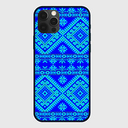 Чехол iPhone 12 Pro Max Сине-голубые узоры - вышивка