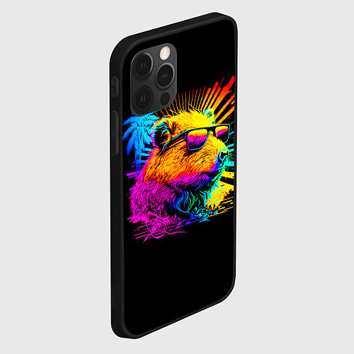Чехол iPhone 12 Pro Max Капибара в тёмных очках - поп арт / 3D-Черный – фото 2