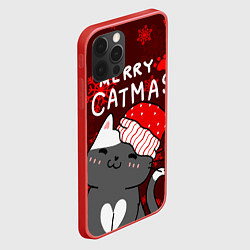 Чехол для iPhone 12 Pro Max Новогодние снежинк и котик в шапочке, цвет: 3D-красный — фото 2