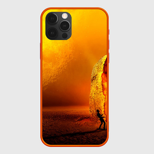Чехол iPhone 12 Pro Max Оранжевый космос и луна / 3D-Красный – фото 1