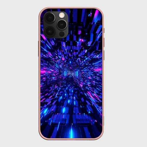 Чехол iPhone 12 Pro Max Киберпанк синий неоновый тоннель / 3D-Светло-розовый – фото 1