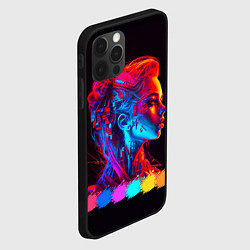Чехол для iPhone 12 Pro Max Нейросеть - девушка киборг в неоновом свечении, цвет: 3D-черный — фото 2