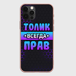 Чехол iPhone 12 Pro Max Толик всегда прав - неоновые соты