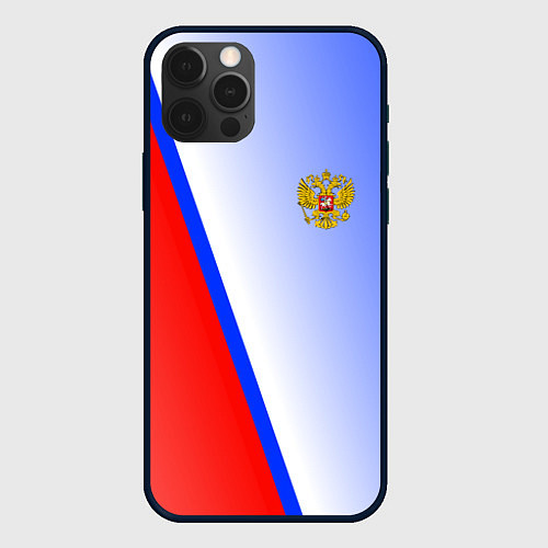Чехол iPhone 12 Pro Max Россия полосы с гербом / 3D-Черный – фото 1
