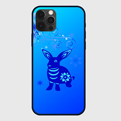 Чехол для iPhone 12 Pro Max Синий кролик и снежинки, цвет: 3D-черный