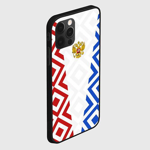 Чехол iPhone 12 Pro Max Russia sport ромбы и герб / 3D-Черный – фото 2