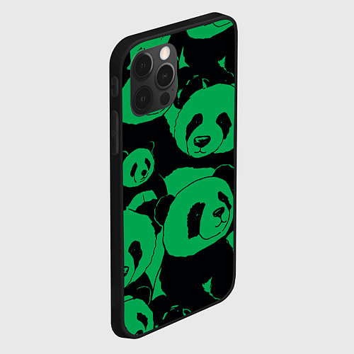 Чехол iPhone 12 Pro Max Panda green pattern / 3D-Черный – фото 2