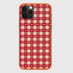 Чехол для iPhone 12 Pro Max Белые звезды на бежево-красной клетке, цвет: 3D-красный