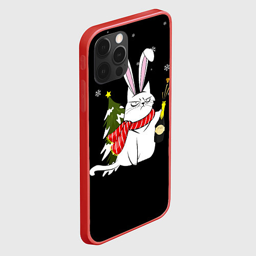 Чехол iPhone 12 Pro Max Серьёзный новогодний кот / 3D-Красный – фото 2