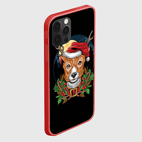 Чехол iPhone 12 Pro Max Новогодний оленёнок / 3D-Красный – фото 2