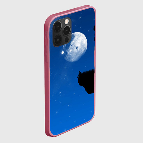 Чехол iPhone 12 Pro Max На краю пропасти под луной / 3D-Малиновый – фото 2