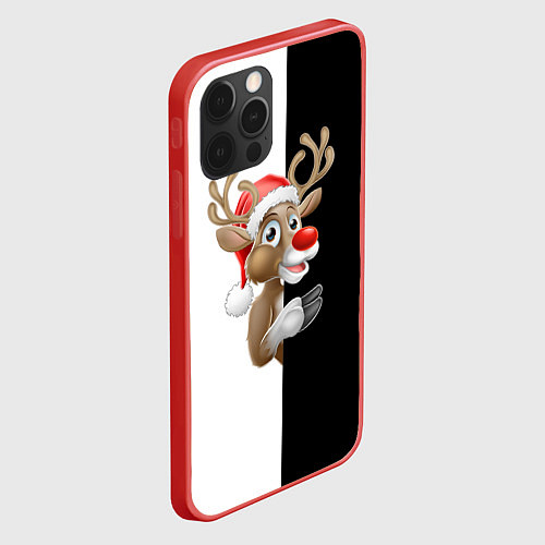 Чехол iPhone 12 Pro Max Весёлый новогодний оленёнок / 3D-Красный – фото 2