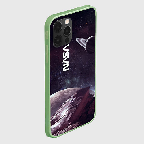 Чехол iPhone 12 Pro Max Космический пейзаж - Saturn - Nasa / 3D-Салатовый – фото 2