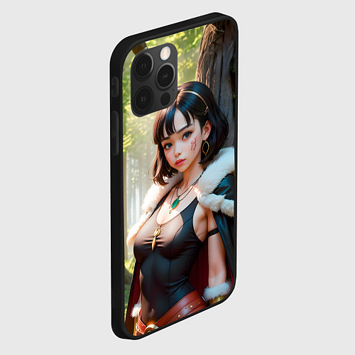 Чехол iPhone 12 Pro Max Нейросеть - аниме девушка в лесу / 3D-Черный – фото 2