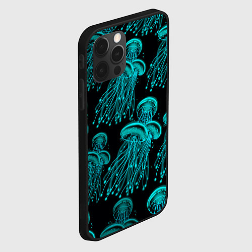 Чехол iPhone 12 Pro Max Неоновые медузы / 3D-Черный – фото 2