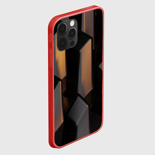 Чехол iPhone 12 Pro Max Абстрактные тёмные геометрические блоки / 3D-Красный – фото 2