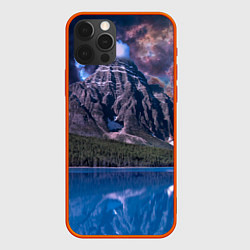 Чехол для iPhone 12 Pro Max Горы и лес у озера, цвет: 3D-красный