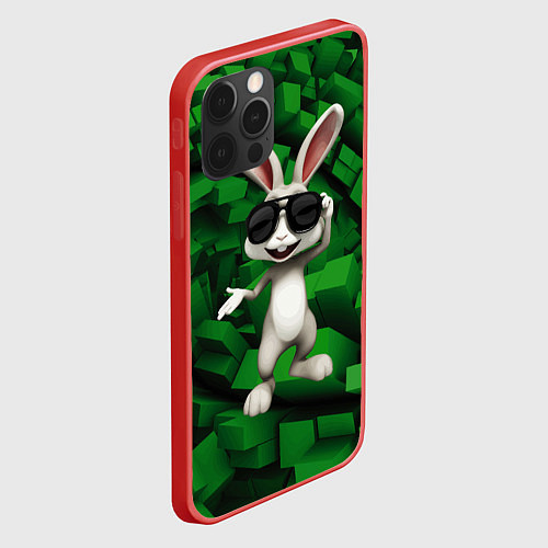 Чехол iPhone 12 Pro Max Прикольный заяц в тёмных очках / 3D-Красный – фото 2