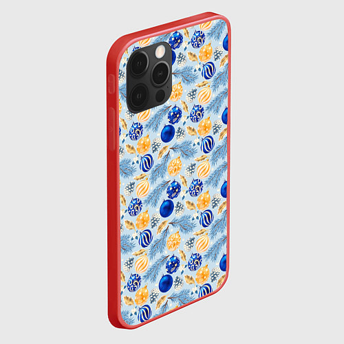 Чехол iPhone 12 Pro Max Шарики новогодние ёлочные, синие / 3D-Красный – фото 2