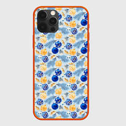 Чехол для iPhone 12 Pro Max Шарики новогодние ёлочные, синие, цвет: 3D-красный