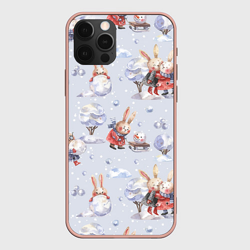 Чехол iPhone 12 Pro Max Поиграем в снежки / 3D-Светло-розовый – фото 1
