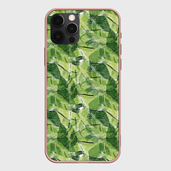 Чехол для iPhone 12 Pro Max Милитари листья крупные, цвет: 3D-светло-розовый