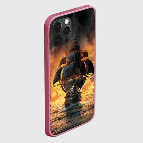 Чехол iPhone 12 Pro Max Skull & Bones / 3D-Малиновый – фото 2