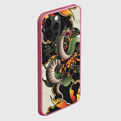 Чехол для iPhone 12 Pro Max Змея в японских пионах, цвет: 3D-малиновый — фото 2