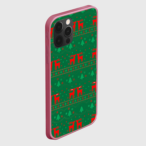 Чехол iPhone 12 Pro Max Новогодний узор с ёлочками / 3D-Малиновый – фото 2