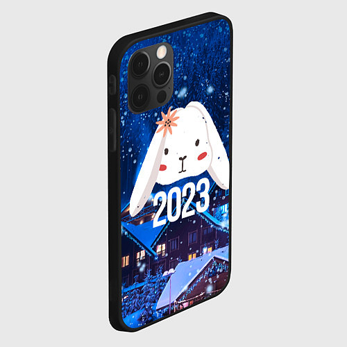 Чехол iPhone 12 Pro Max Белый крольчонок с цветком / 3D-Черный – фото 2
