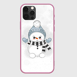 Чехол для iPhone 12 Pro Max Милый снеговик и снежинки, цвет: 3D-малиновый