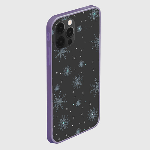 Чехол iPhone 12 Pro Max Новогодние снежинки на сером фоне / 3D-Серый – фото 2