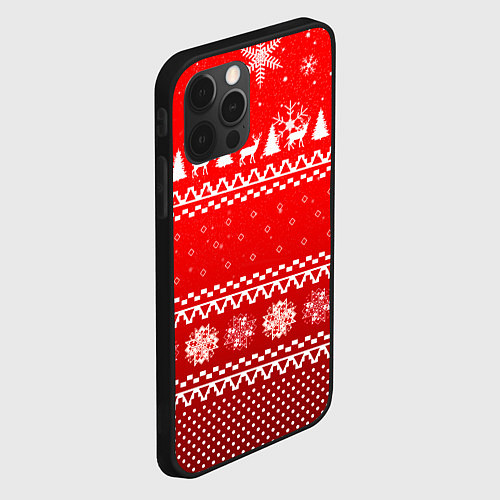 Чехол iPhone 12 Pro Max Узор с оленями и ёлками / 3D-Черный – фото 2