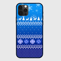 Чехол для iPhone 12 Pro Max Новогодний узор на синем фоне, цвет: 3D-черный