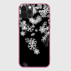 Чехол для iPhone 12 Pro Max Белые снежинки, цвет: 3D-малиновый