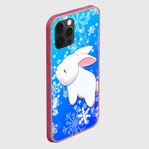 Чехол iPhone 12 Pro Max Милый кролик в снежинках / 3D-Малиновый – фото 2