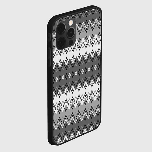 Чехол iPhone 12 Pro Max Серый геометрический полосатый орнамент / 3D-Черный – фото 2