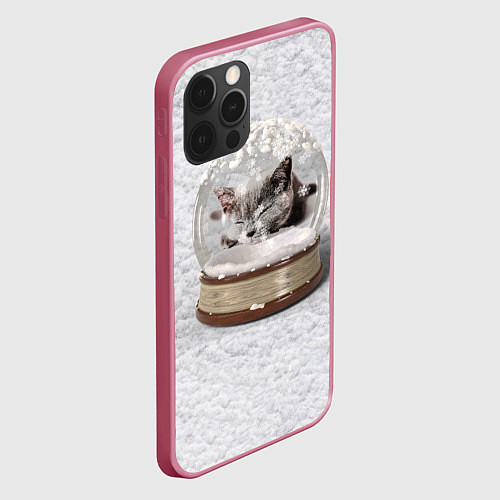 Чехол iPhone 12 Pro Max Котёнок в шаре на фоне снега / 3D-Малиновый – фото 2