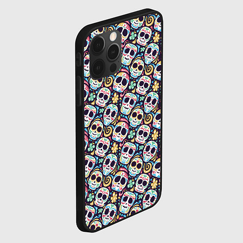 Чехол iPhone 12 Pro Max Черепа с рисунками / 3D-Черный – фото 2