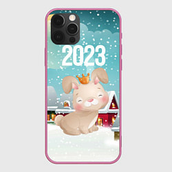 Чехол для iPhone 12 Pro Max Новый год 2023 милая зайка, цвет: 3D-малиновый