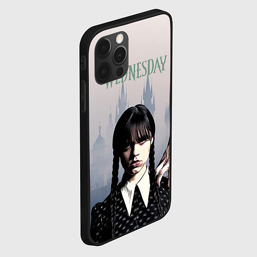 Чехол iPhone 12 Pro Max Уэнсдей Аддамс и рука на фоне замка / 3D-Черный – фото 2