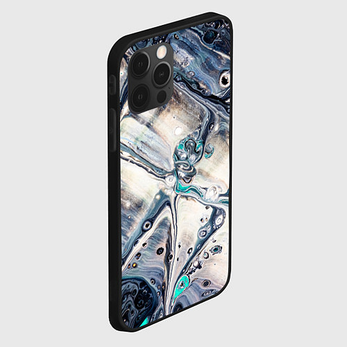 Чехол iPhone 12 Pro Max Абстрактное жидкое белое и синее стекло / 3D-Черный – фото 2