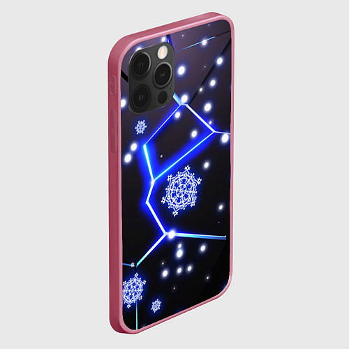 Чехол iPhone 12 Pro Max Снежинки в неоновом разломе плит / 3D-Малиновый – фото 2