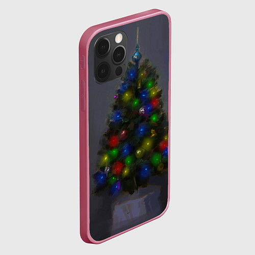 Чехол iPhone 12 Pro Max Огни на новогодней елке / 3D-Малиновый – фото 2