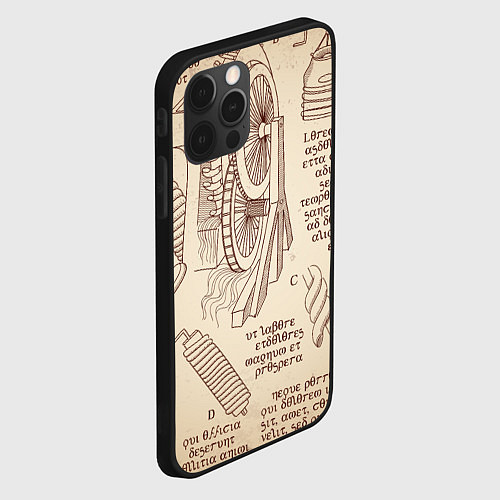 Чехол iPhone 12 Pro Max Чертежи машин Леонардо да Винчи / 3D-Черный – фото 2